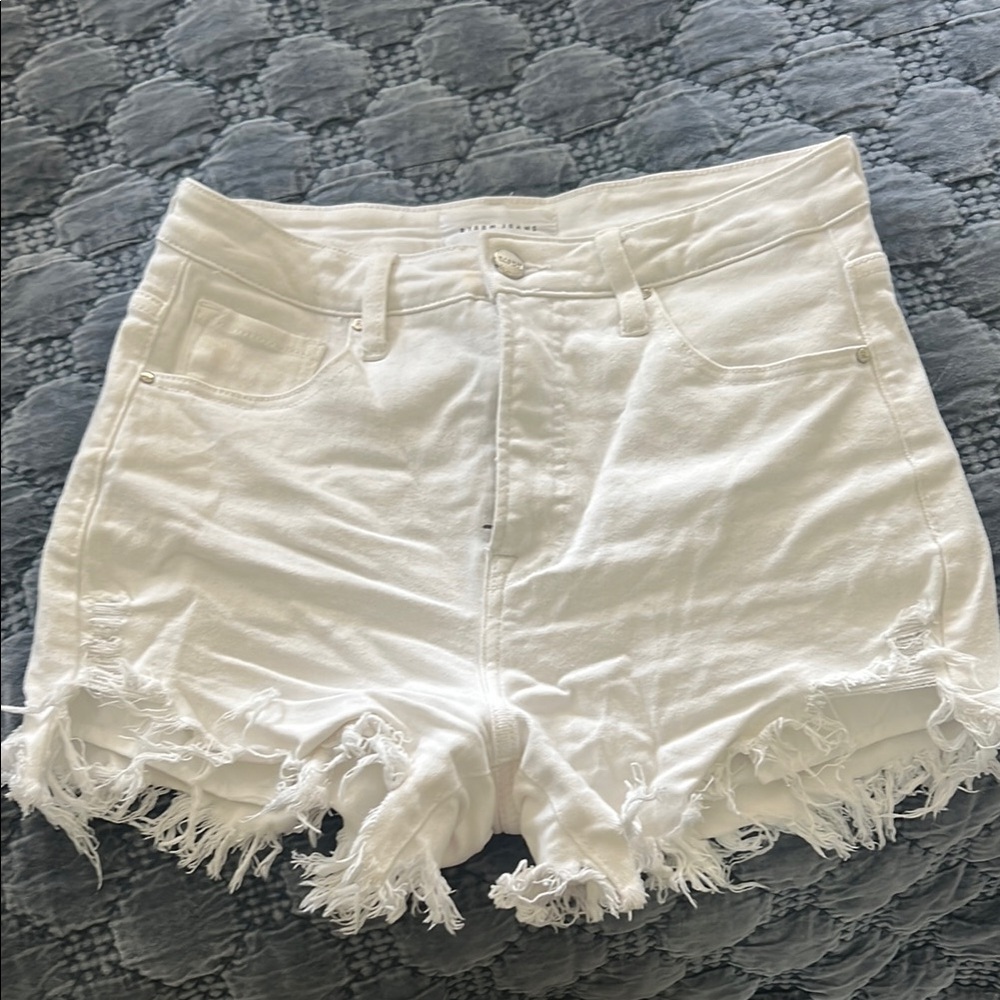Risen White Jean Shorts Distressed Frayed Hem